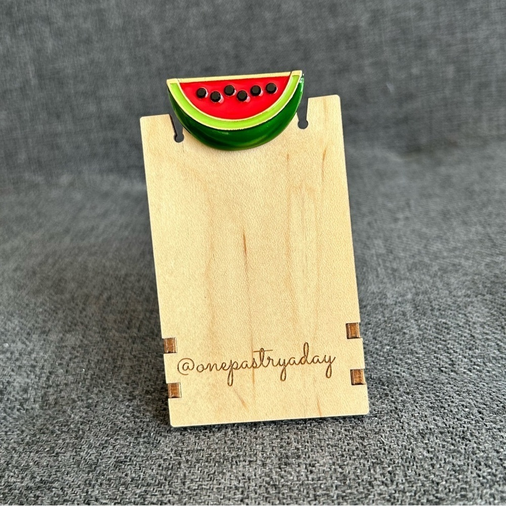 Watermelon Brooch Pin with Fashion Gemstones, Pink, Green, Black - Picture 6 of 17